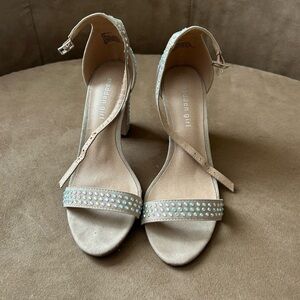 Madden Girl Tan Heeled Sandals with Rhinestone Accents